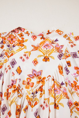 Apricot Floral Print Ruffled Trim Flutter Sleeve Mini Dress
