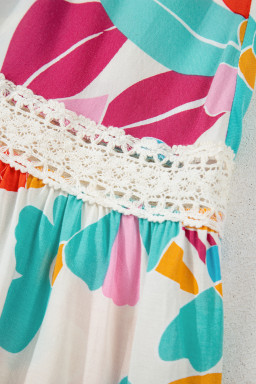 Rose Red Floral Knot Puff Sleeve V Neck Buttoned Front Split Lace Maxi Dress