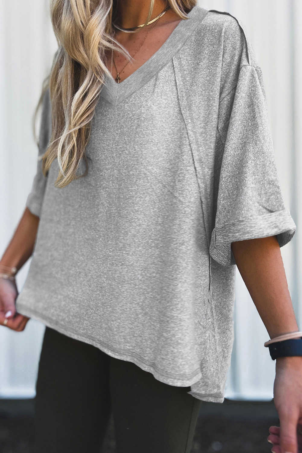 High-rise Raglan Sleeve V Neck Oversized T Shirt