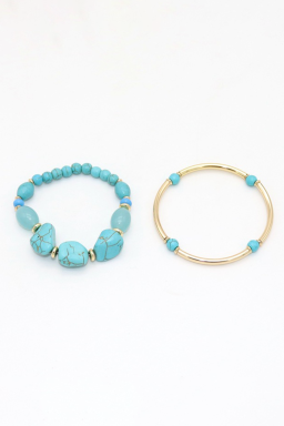 Gold Turquoise Metal Tube Beaded Double Layer Bracelet