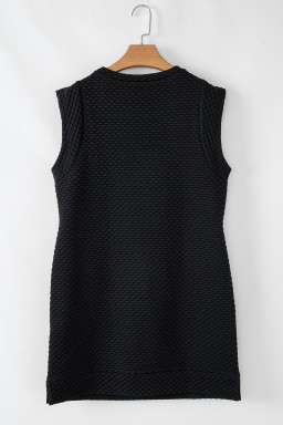 Black Textured Cap Sleeve T Shirt Shift Mini Dress