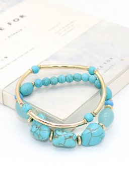 Gold Turquoise Metal Tube Beaded Double Layer Bracelet