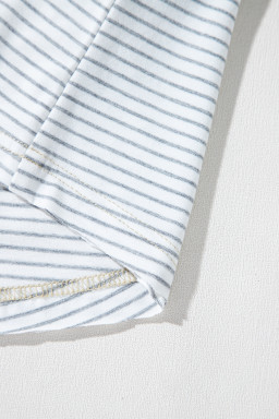 White Striped Floral Patchwork Sleeves Contrast Round Neck T Shirt