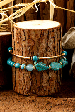 Gold Turquoise Metal Tube Beaded Double Layer Bracelet