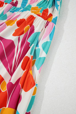 Rose Red Floral Knot Puff Sleeve V Neck Buttoned Front Split Lace Maxi Dress