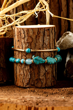 Gold Turquoise Metal Tube Beaded Double Layer Bracelet