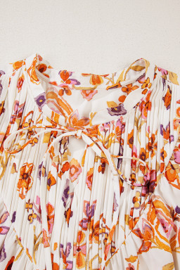 Apricot Floral Print Ruffled Trim Flutter Sleeve Mini Dress