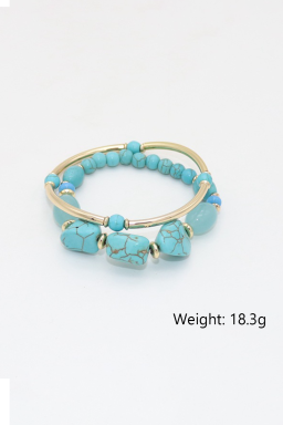 Gold Turquoise Metal Tube Beaded Double Layer Bracelet