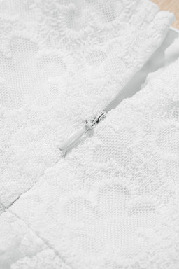 White Floral Lace Puff Sleeve Empire Waist Mini Dress