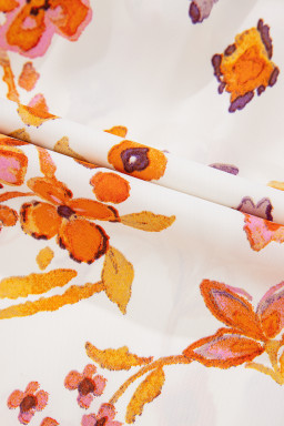 Apricot Floral Print Ruffled Trim Flutter Sleeve Mini Dress