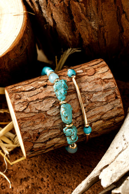 Gold Turquoise Metal Tube Beaded Double Layer Bracelet