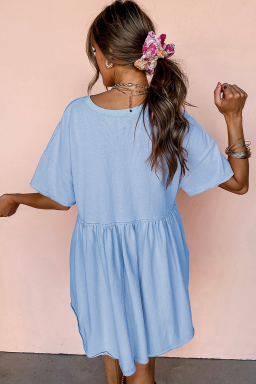 Sky Blue USA Flag Heat Transfer Printing Short Sleeve High Waist Mini Dress