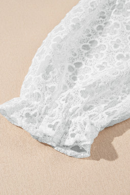 White Floral Lace Puff Sleeve Empire Waist Mini Dress