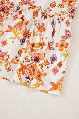 Apricot Floral Print Ruffled Trim Flutter Sleeve Mini Dress