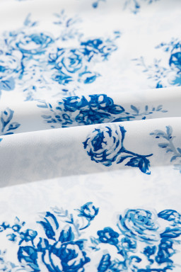 Sky Blue Floral Print Smocked Knot Shoulder Sleeveless Midi Dress