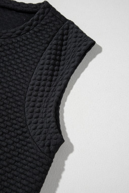 Black Textured Cap Sleeve T Shirt Shift Mini Dress