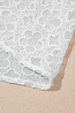 White Floral Lace Puff Sleeve Empire Waist Mini Dress