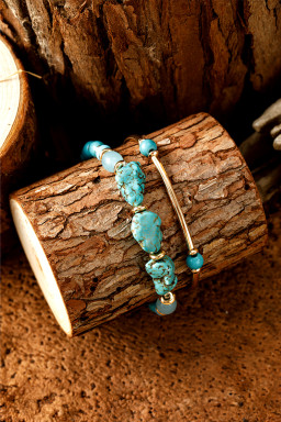 Gold Turquoise Metal Tube Beaded Double Layer Bracelet