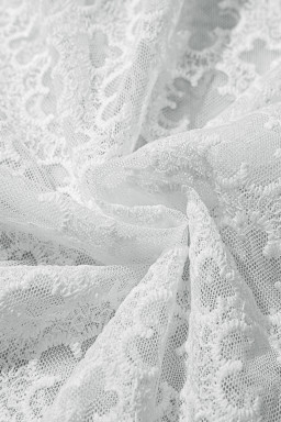 White Floral Lace Puff Sleeve Empire Waist Mini Dress