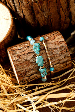 Gold Turquoise Metal Tube Beaded Double Layer Bracelet