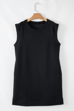 Black Textured Cap Sleeve T Shirt Shift Mini Dress