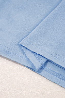 Sky Blue Solid Color Pocket Raw Edge Babydoll Dress