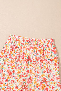 Pink Boho Floral Bandeau Top and High Waist Wide Leg Pants Set