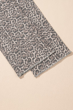 Brown Leopard/ Polka Dot Frayed Edge Wide Leg High Waist Jeans