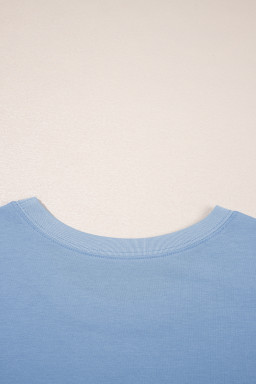 Sky Blue Solid Color Pocket Raw Edge Babydoll Dress