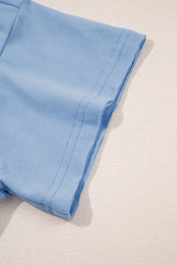 Sky Blue Solid Color Pocket Raw Edge Babydoll Dress