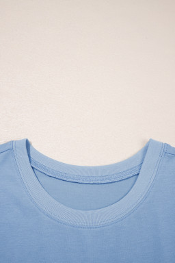 Sky Blue Solid Color Pocket Raw Edge Babydoll Dress