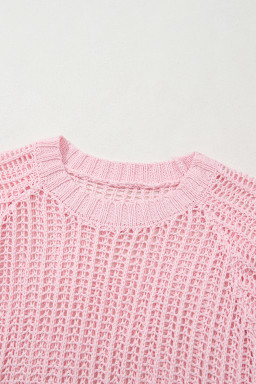 Pink Side Tie Hollow-out Crochet Knit Top