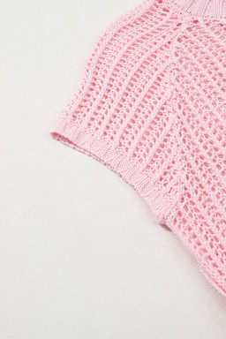 Pink Side Tie Hollow-out Crochet Knit Top