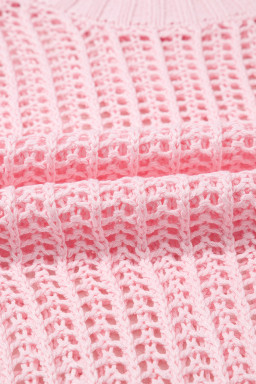 Pink Side Tie Hollow-out Crochet Knit Top
