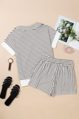 Black Striped V Neck Tee and Casual Shorts Set
