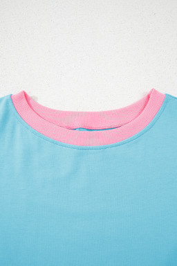 Turquoise Colorblock Edge Drop Shoulder T Shirt and Skort 2Pcs Set