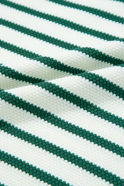 Green Stripe Scallop Lace Trim Ruffle Sleeve Crewneck Top