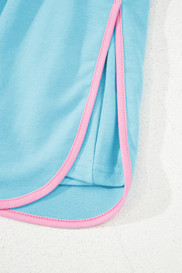 Turquoise Colorblock Edge Drop Shoulder T Shirt and Skort 2Pcs Set