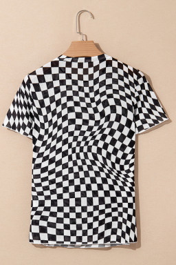 Black Checker Mesh Crew Neck T Shirt