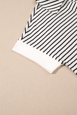 Black Striped V Neck Tee and Casual Shorts Set