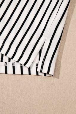 Black Striped V Neck Tee and Casual Shorts Set