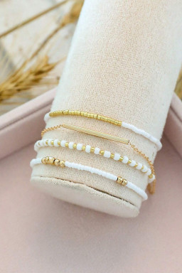 Gold Faux Pearl Beaded Tube Minimalist Bracelet Set