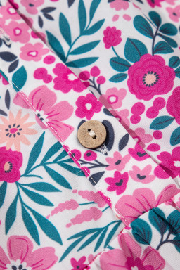 Pink Allover Floral Print Collar Half Button Short Sleeve Loose Dress