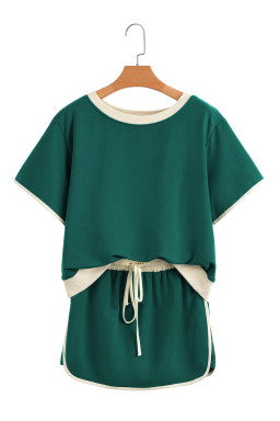 Evergreen Colorblock Edge Drop Shoulder T Shirt and Skort 2Pcs Set
