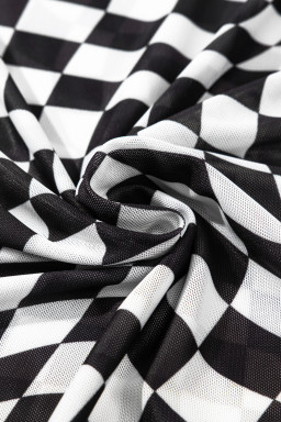 Black Checker Mesh Crew Neck T Shirt