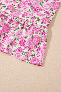 Pink Floral Smocked Puff Sleeve Flowy Midi Dress