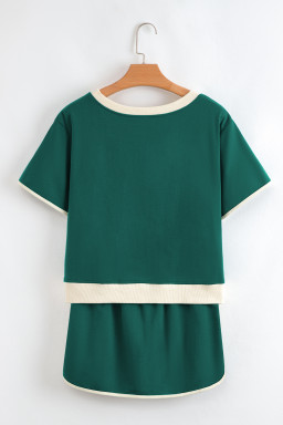 Evergreen Colorblock Edge Drop Shoulder T Shirt and Skort 2Pcs Set