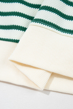 Green Stripe Scallop Lace Trim Ruffle Sleeve Crewneck Top