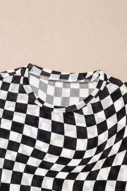 Black Checker Mesh Crew Neck T Shirt