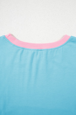 Turquoise Colorblock Edge Drop Shoulder T Shirt and Skort 2Pcs Set